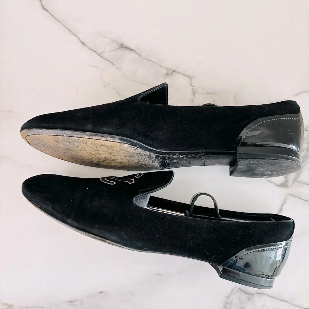 Louis Vuitton LV Monogram Women’s Suede Black Embroidered Loafers Size 40.5 10.5 - Picture 11 of 13